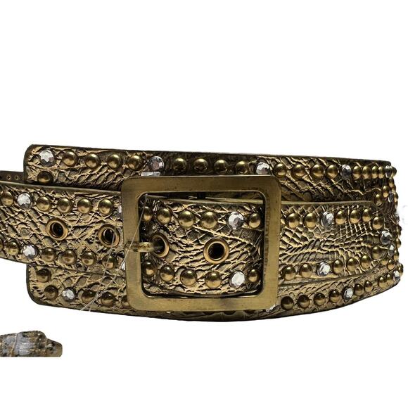 Vtg 80's Wide New Wave Avant Garde Artsy Runway Glam Studded Belt SZ S/M - Picture 6 of 11